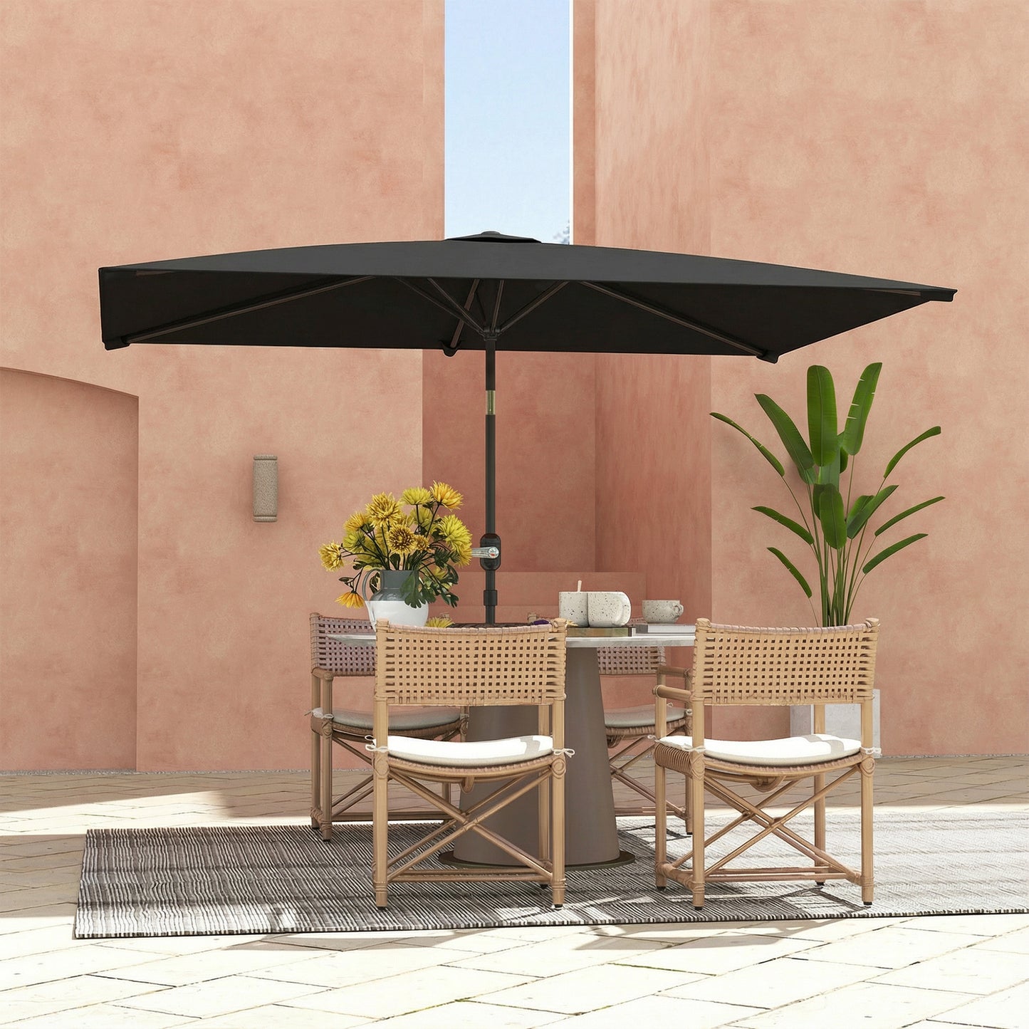 6.4 x 9.7ft Rectangle Aluminum Tilt Patio Umbrella, Garden Market Parasol, Outdoor Sunshade Canopy with Crank, Black