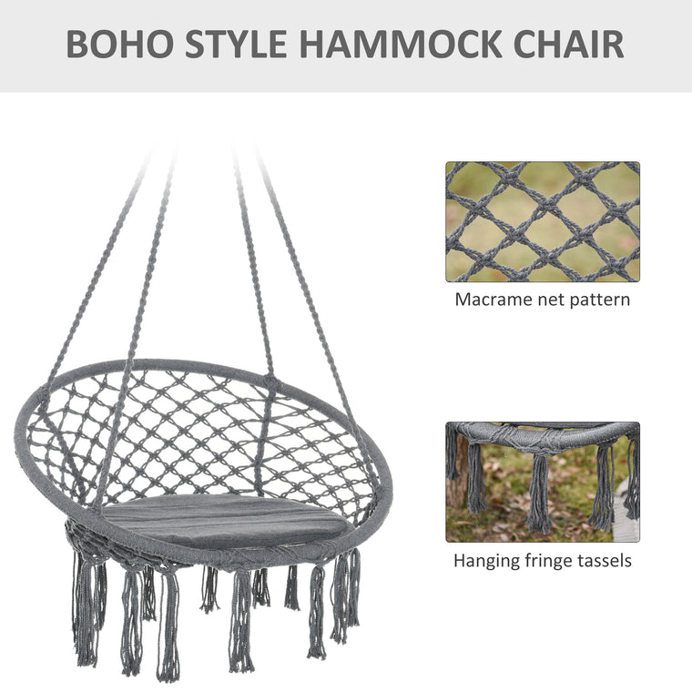 Dark Grey Hanging Rope Hammock Chair with Backrest