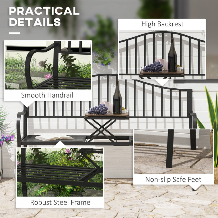 Black Metal Bench with Retractable Middle Table