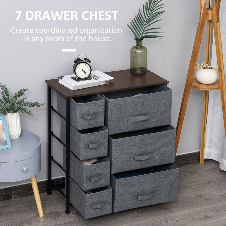 7-Drawer Fabric Dresser with Metal Frame - Dark Grey