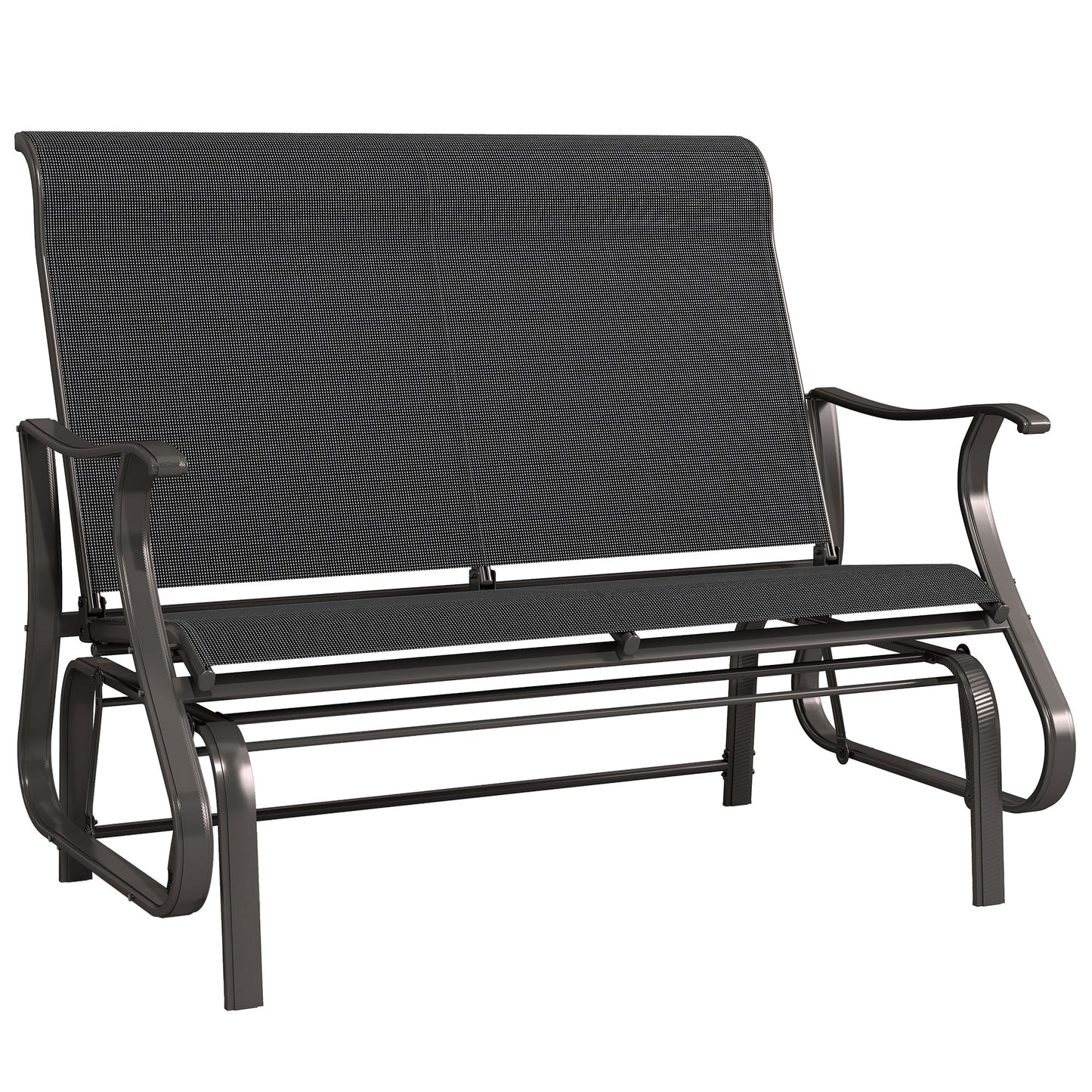 Garden Double Gliding Chair, Patio Glider Armchair for Outdoor, Backyard Mesh Seat and Backrest, Steel Frame Black