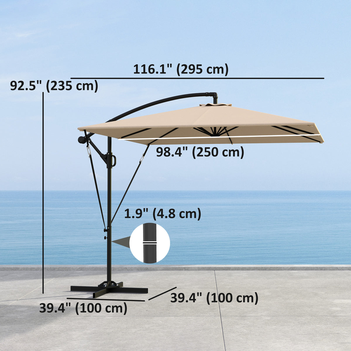 Khaki Offset Umbrella UPF50+ with Wind Securing Cover