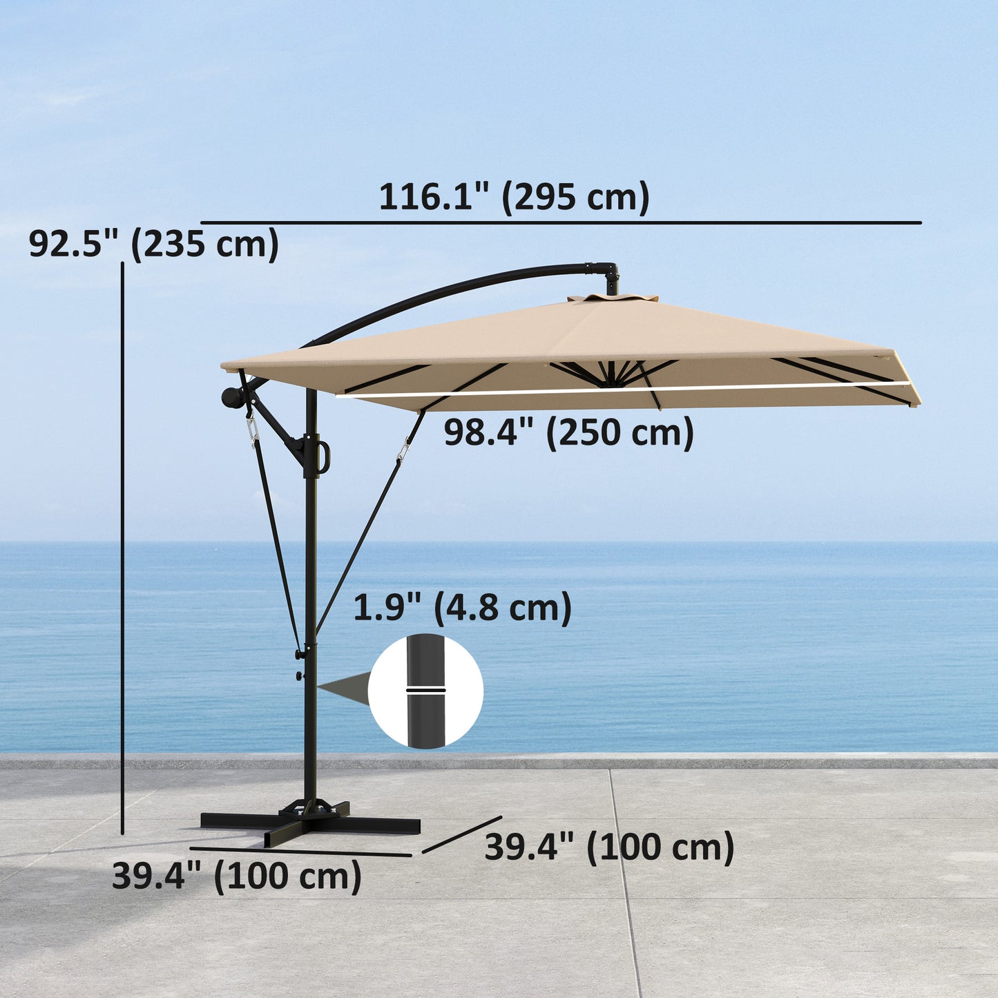 Khaki Offset Umbrella UPF50+ with Wind Securing Cover
