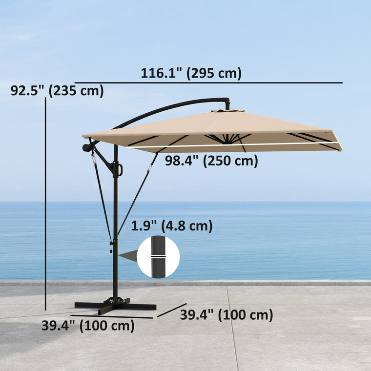 Khaki Offset Umbrella UPF50+ with Wind Securing Cover