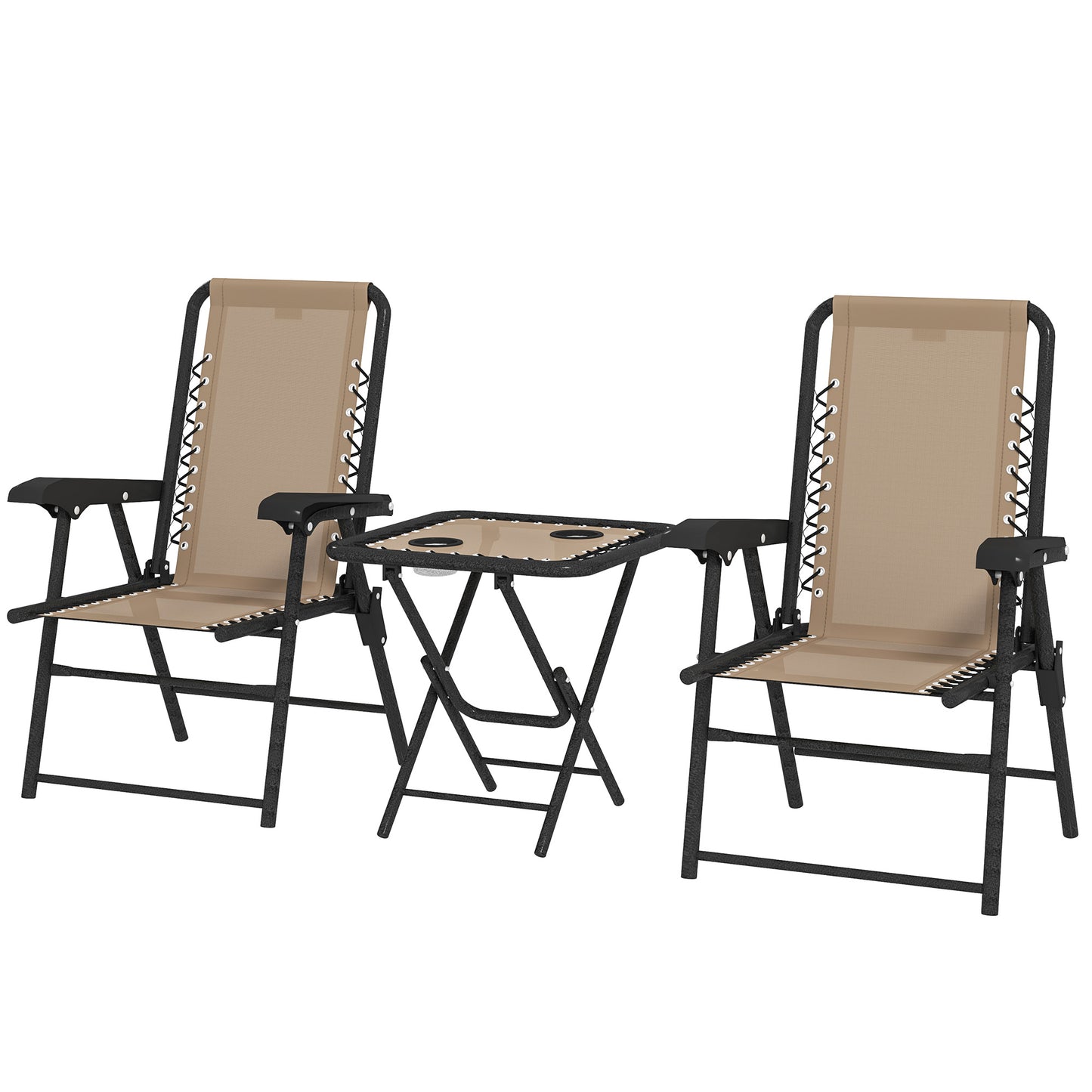 3 Pieces Patio Bistro Set, Outdoor Folding Table and Chairs Set, Metal Patio Furniture Set with Cup Holders