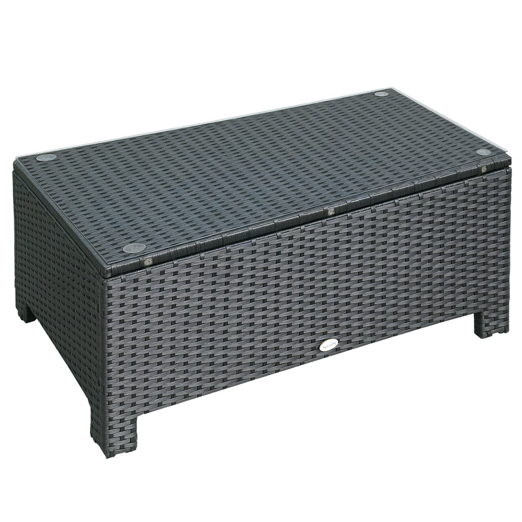 Hand-Woven Rattan Coffee Table with Tempered Glass Top