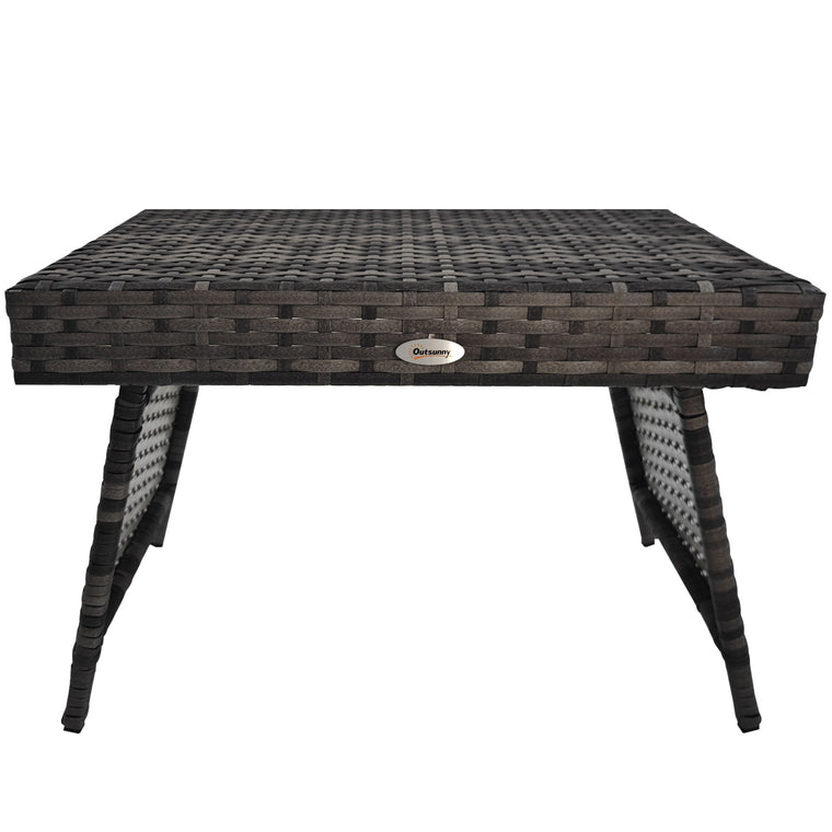 Mixed Grey Rattan Folding End Table with Metal Frame