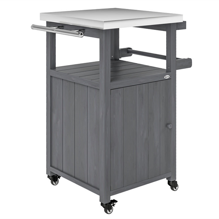 Dark Grey Grill Table with Storage Cabinet & Spice Rack