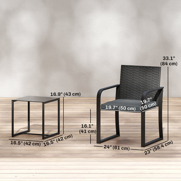 3-Piece Wicker Bistro Set with Mesh Seat & Glass Table