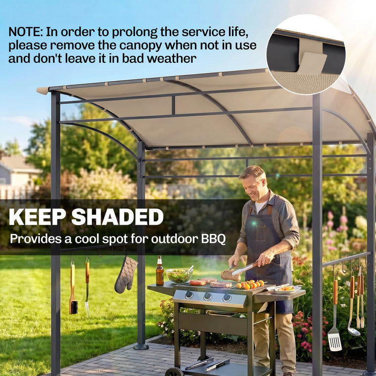 7' x 5' Khaki Grill Gazebo with Steel Frame & Hooks