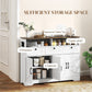 Sideboard, Buffet Cabinet with 4 Barn Doors and 3 Drawers, Coffee Bar Cabinet with Adjustable Shelves, White