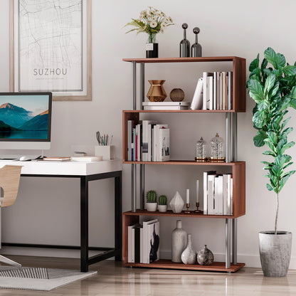 5-Tier S-Shaped Geometric Bookcase - Walnut