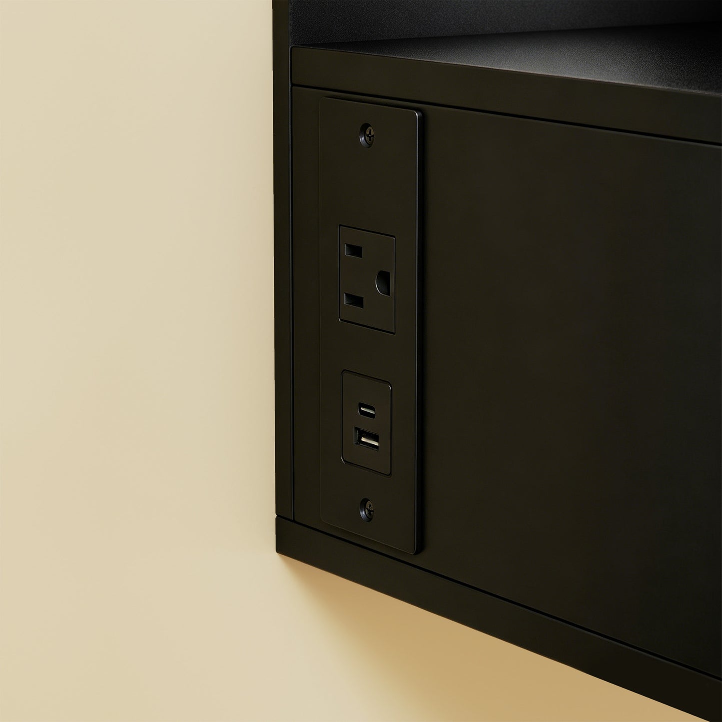 Floating Nightstand Set of 2, Wall Mounted Bedside Table with Power Outlets, Drawer and Shelf, Black