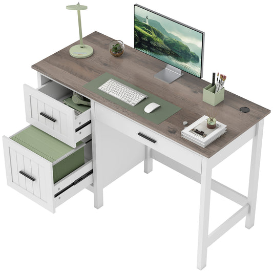 Computer Desk with 3 Drawers & File Drawer - White
