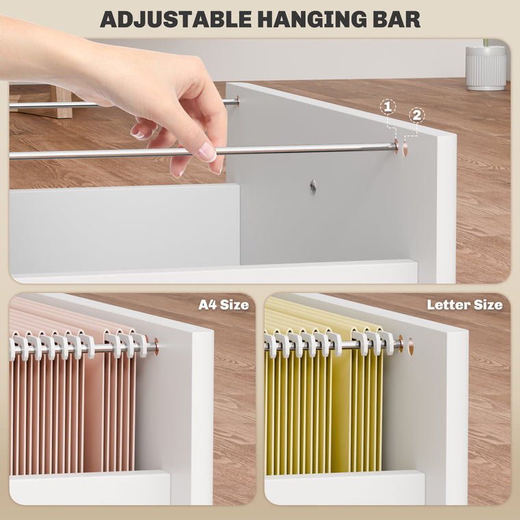 3-Drawer Filing Cabinet with Lock and Wheels - White
