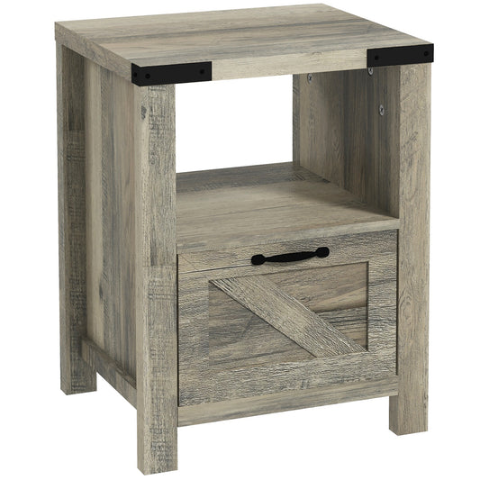 Farmhouse End Table with Drawer and Shelf - Grey