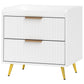 Bedside Table, Nightstand with 2 Drawers, Side End Table with Metal Legs for Bedroom, White