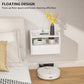 Wall Mounted Bedside Table, Set of 2 Floating Nightstand with Charging Station, Drawer and Open Shelf for Bedroom, White