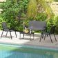 4 Pieces Outdoor Furniture Set with 2 Stackable Chairs, Loveseat, Patio Conversation Set with Glass Coffee Table, Black