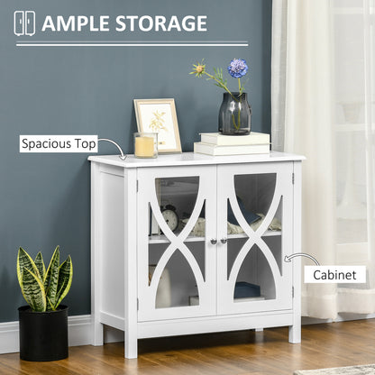 Glass Door Buffet Cabinet with Shelf - White