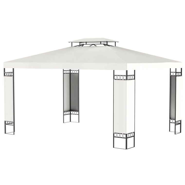 10' x 13' White Double Roof Patio Gazebo with Screen Corners