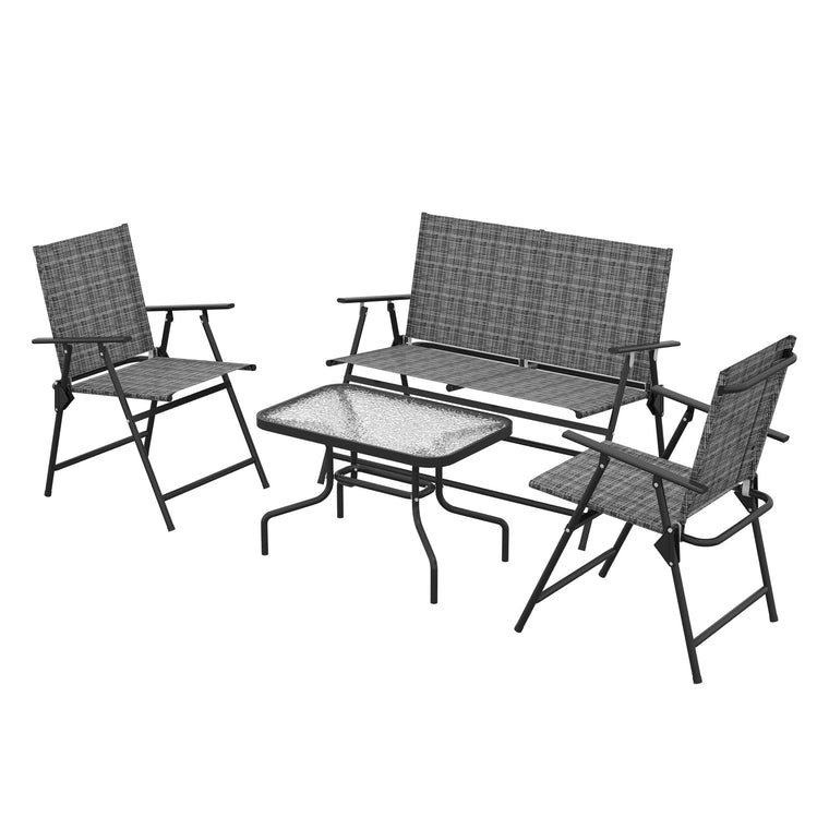 4-Piece Patio Set with Foldable Armchairs & Glass Table