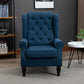 Button Tufted Accent Chair for Living Room - Upholstered Wingback with Wood Legs, Rolled Arms, Thick Padding, Blue