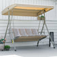 3-Seat Patio Swing Chair, Outdoor Porch Swing Glider with Adjustable Canopy, Light Brown