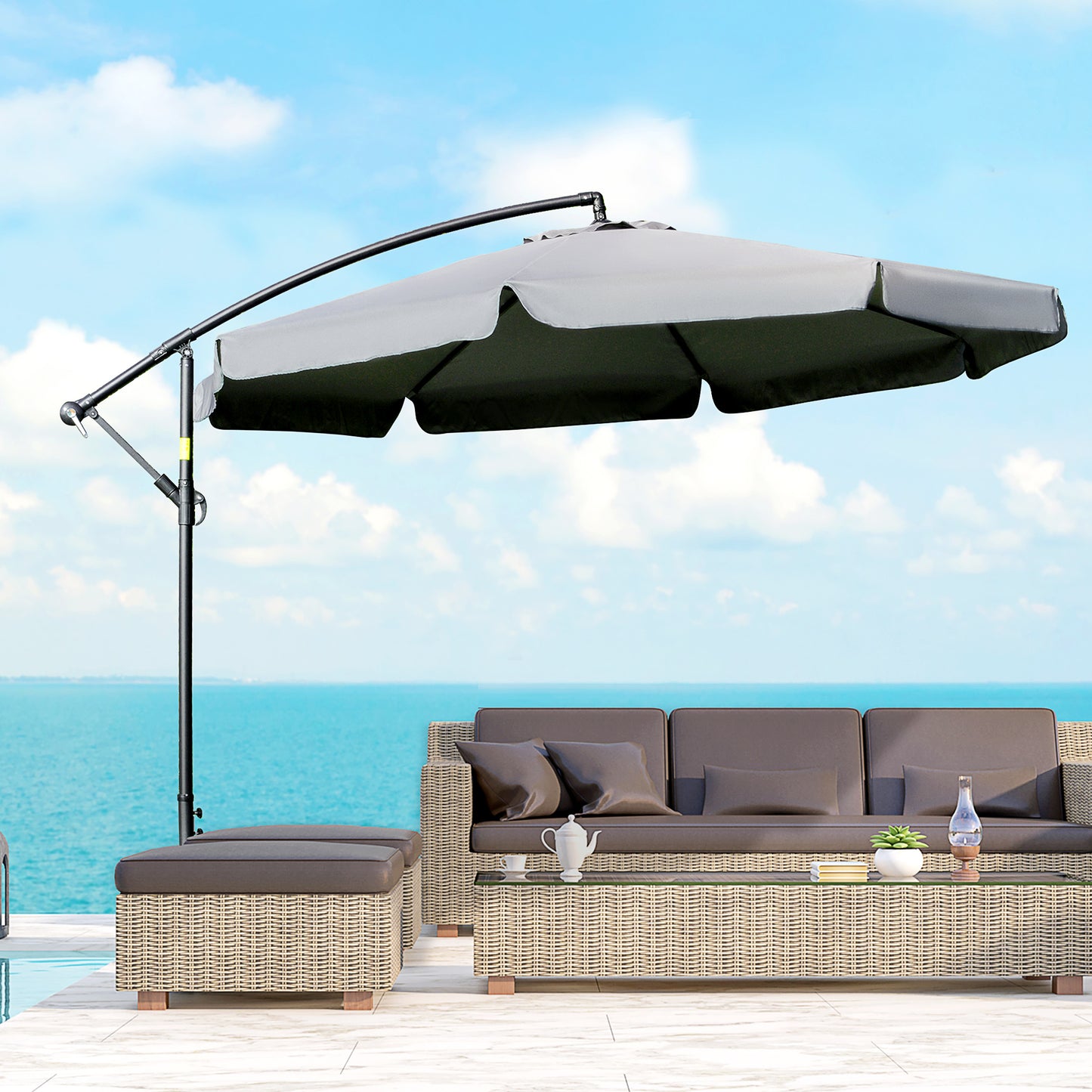 11FT Offset Hanging Patio Umbrella Cantilever Umbrella with Easy Tilt Adjustment, Cross Base and 8 Ribs for Backyard, Poolside, Lawn and Garden, Dark Grey