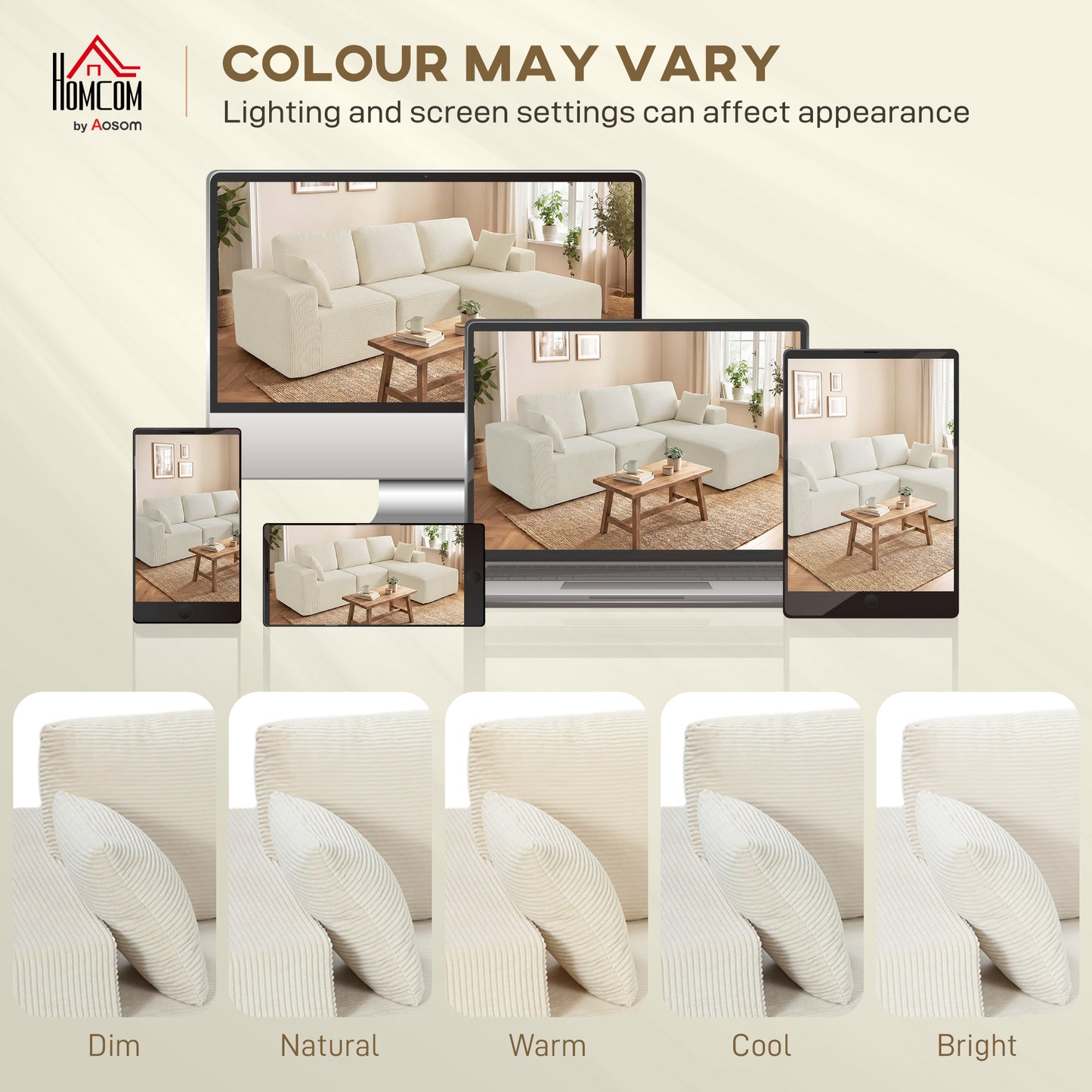 2-in-1 Modular Sectional Sofa, Boneless L Shaped Couch Sofa Bed, Cream White