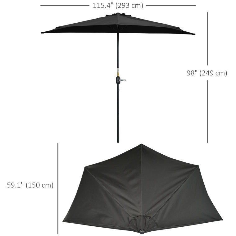 9.8ft Black Half Round Parasol with Crank Handle & Top Vent
