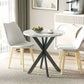 29" Dining Table, Contemporary Round Kitchen Table with Steel Legs, White Marble-Effect