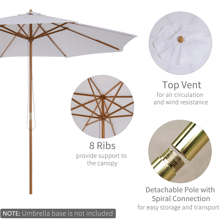10' x 8' White Bamboo Wooden Round Market Umbrella