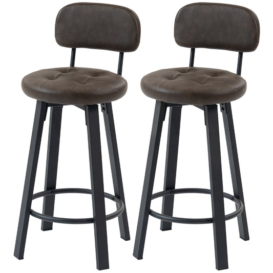 Upholstered Bar Stools Set of 2 with Backrest - Brown
