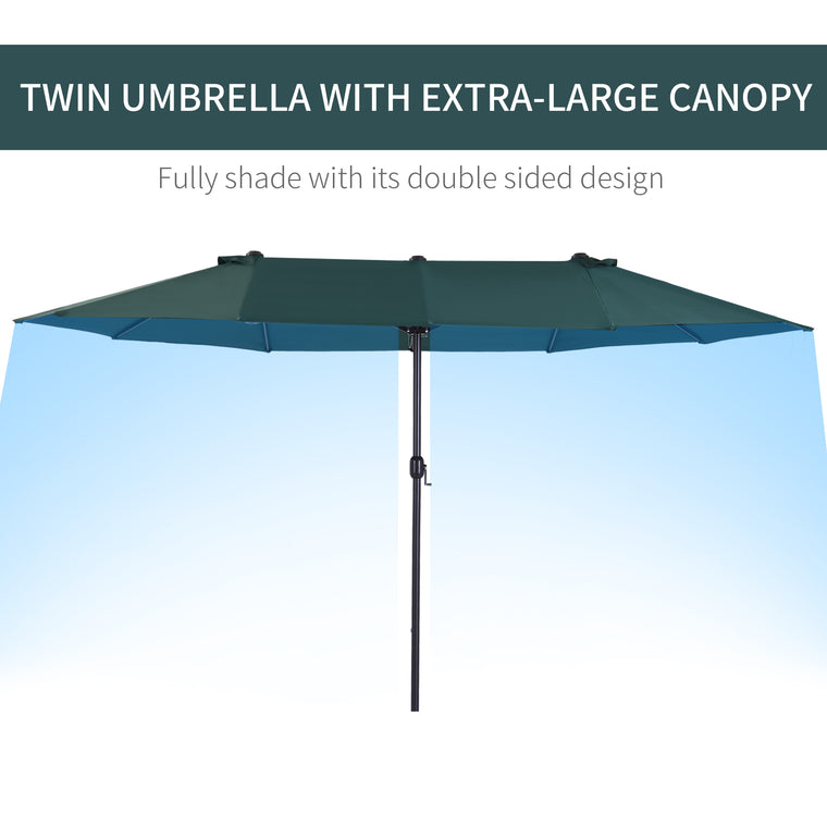 15ft Dark Green Double-Sided Umbrella with Twin Canopy & Crank