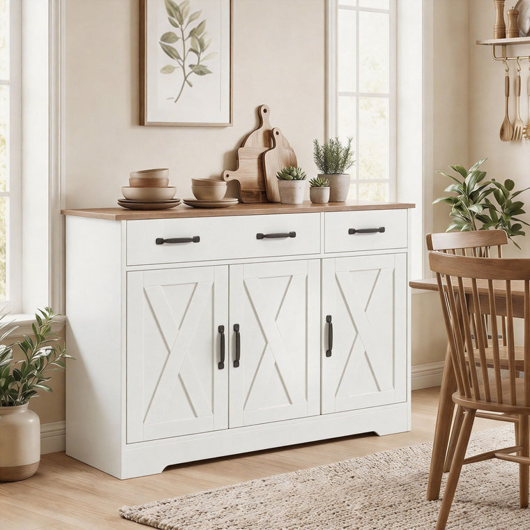 43" Farmhouse Sideboard Buffet Cabinet with 3 Barn Doors