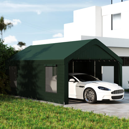 12' x 20' Dark Green Carport with Roll-Up Doors & Windows