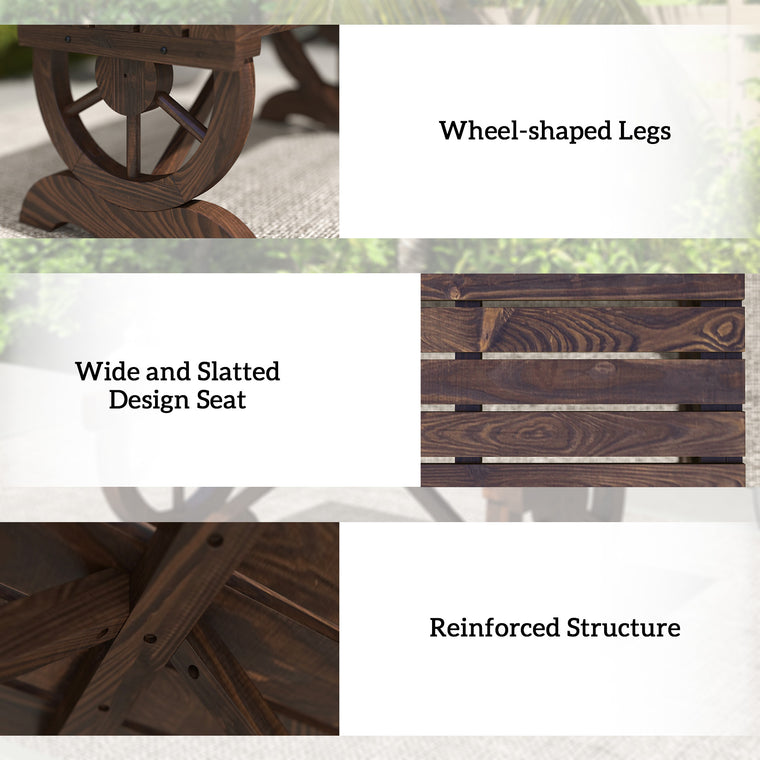 Brown Rustic Wood Wheel Garden Bench for 2