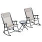 3pc Patio Rocking Chair Set, Folding Outdoor Rocking Chairs and Table Bistro Set w/ Breathable Mesh Seat & Backrest, Headrest for Park, Backyard, Garden, Grey