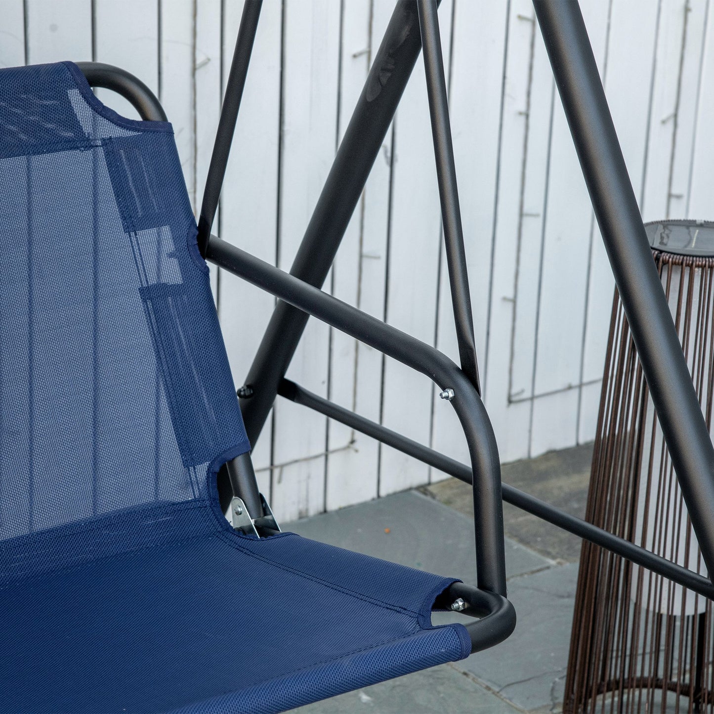 3-Seater Outdoor Porch Swing with Adjustable Canopy, Patio Swing Chair for Garden, Poolside, Backyard, Dark Blue