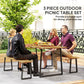 Picnic Table and Bench Set for 6 Persons with 2" Umbrella Hole, Slatted Top & Steel Frame, for Party, BBQ, Patio, Lawn