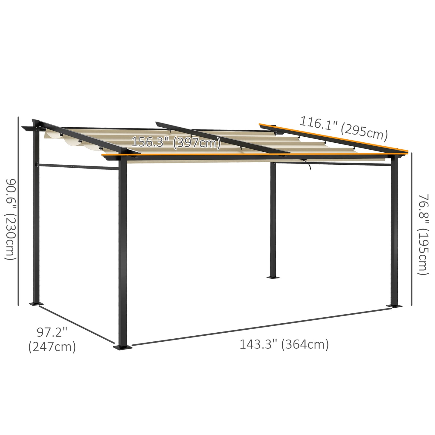 Metal Pergola with Sliding Roof Canopy, Retractable Pergola Canopy