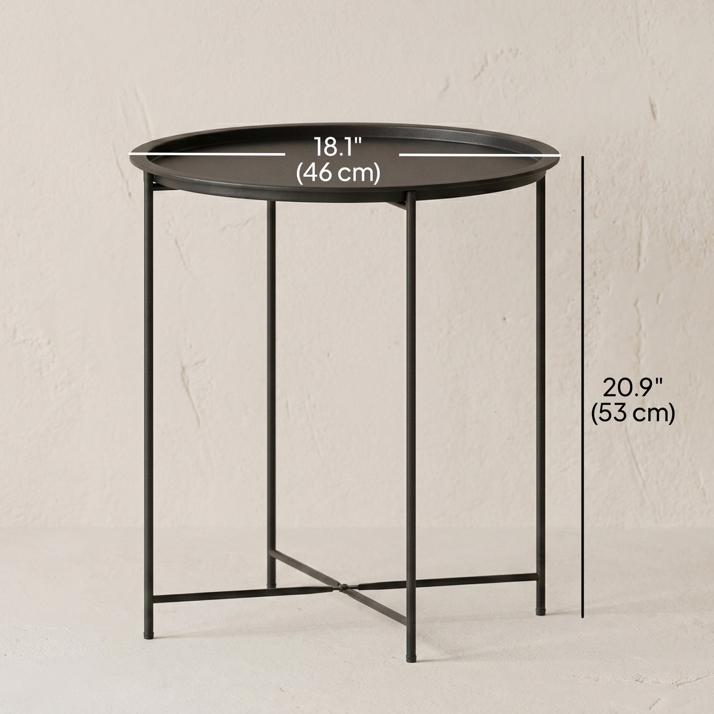 18" Outdoor Side Table with Removable Tray and Folding Legs, Indoor Outdoor for Balcony, Porch, Black