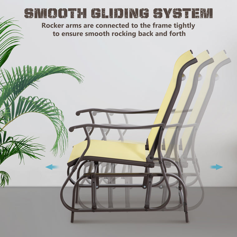 Steel Frame Patio Glider Chair with Mesh Fabric - Beige