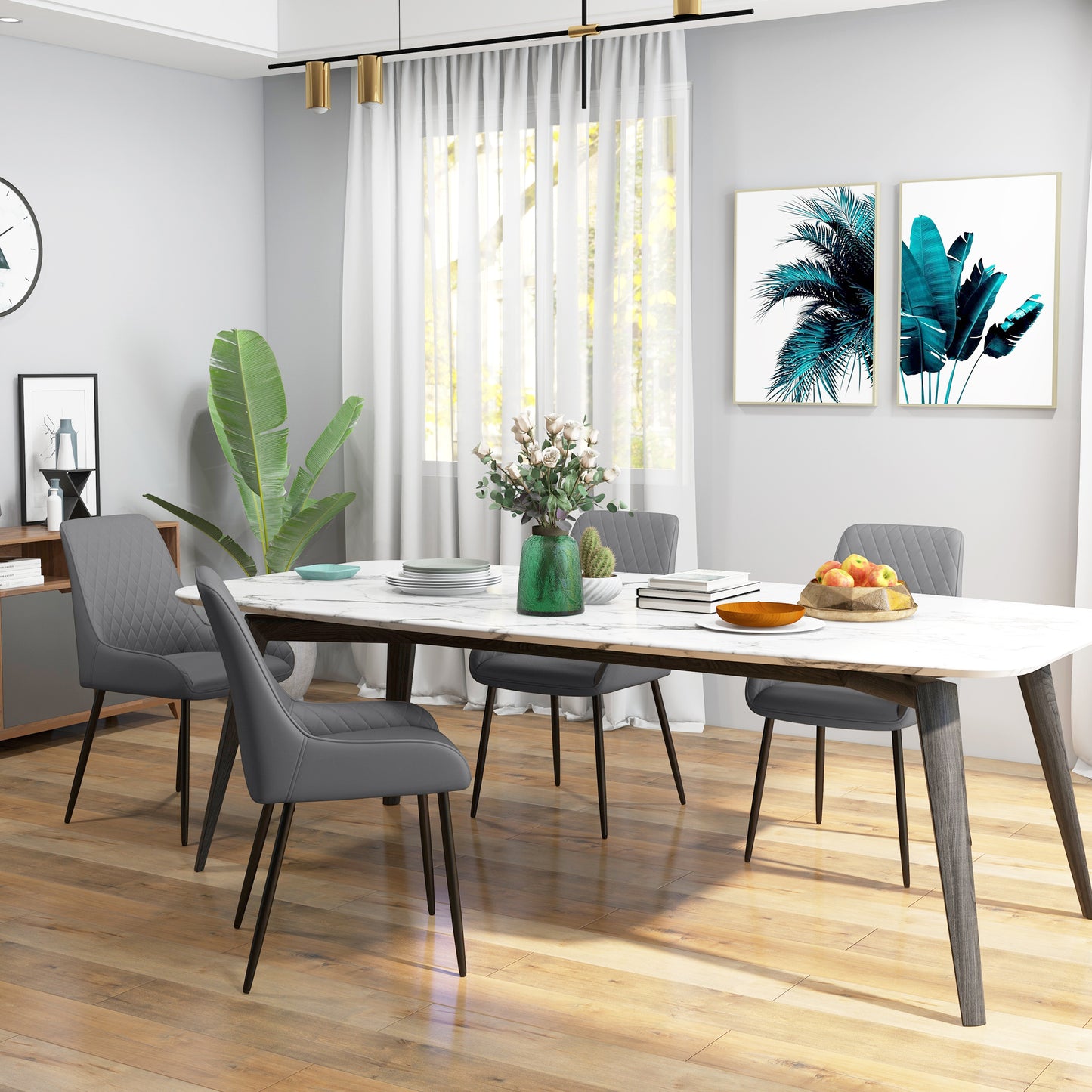 Upholstered Kitchen Chairs, Modern Dining Chairs Set of 4 with Diamond Tufting and Steel Legs for Dining Room, Grey