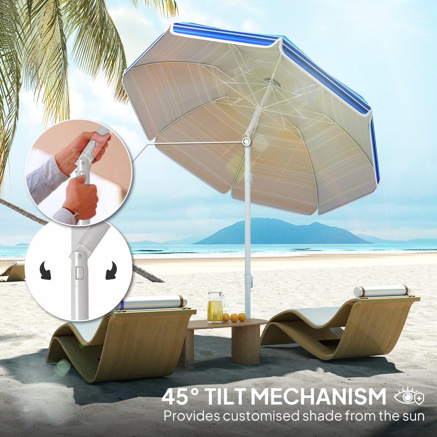 70.9" Multicolor Portable Beach Umbrella with UV50+ Ruffle & Tilt