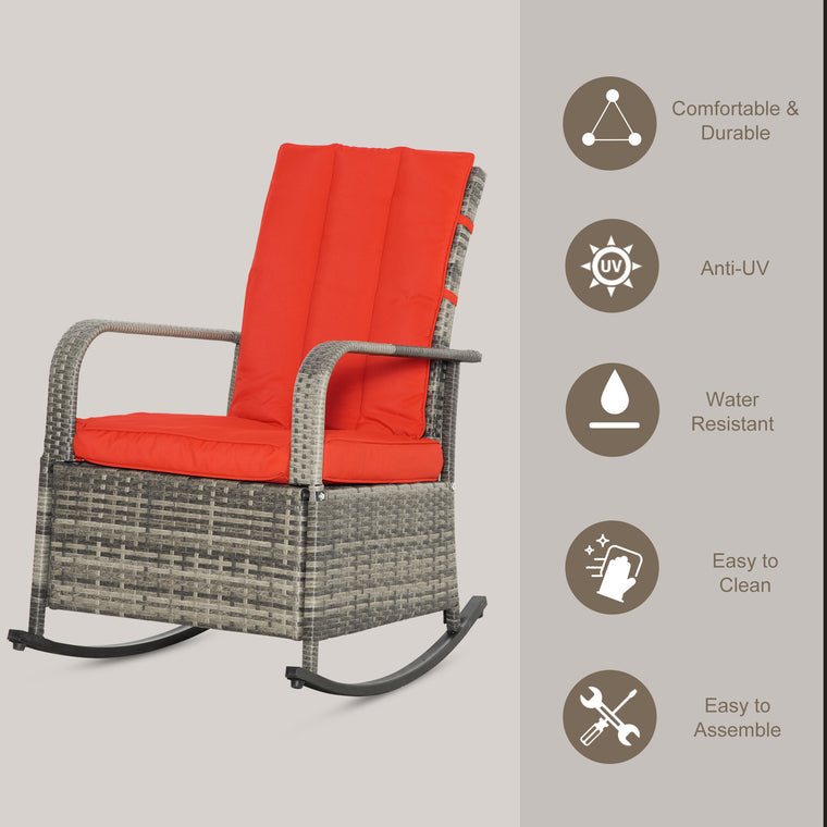 Wicker Rocking Recliner Chair with Adjustable Footrest