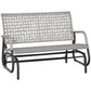 2 Seater Wicker Outdoor Glider Bench, Patio Swing Garden Bench, Garden Loveseat Rocking Chair, w/ Extra Wide Seat, Curved Backrest for Backyard, Poolside, Lawn, Mixed Grey