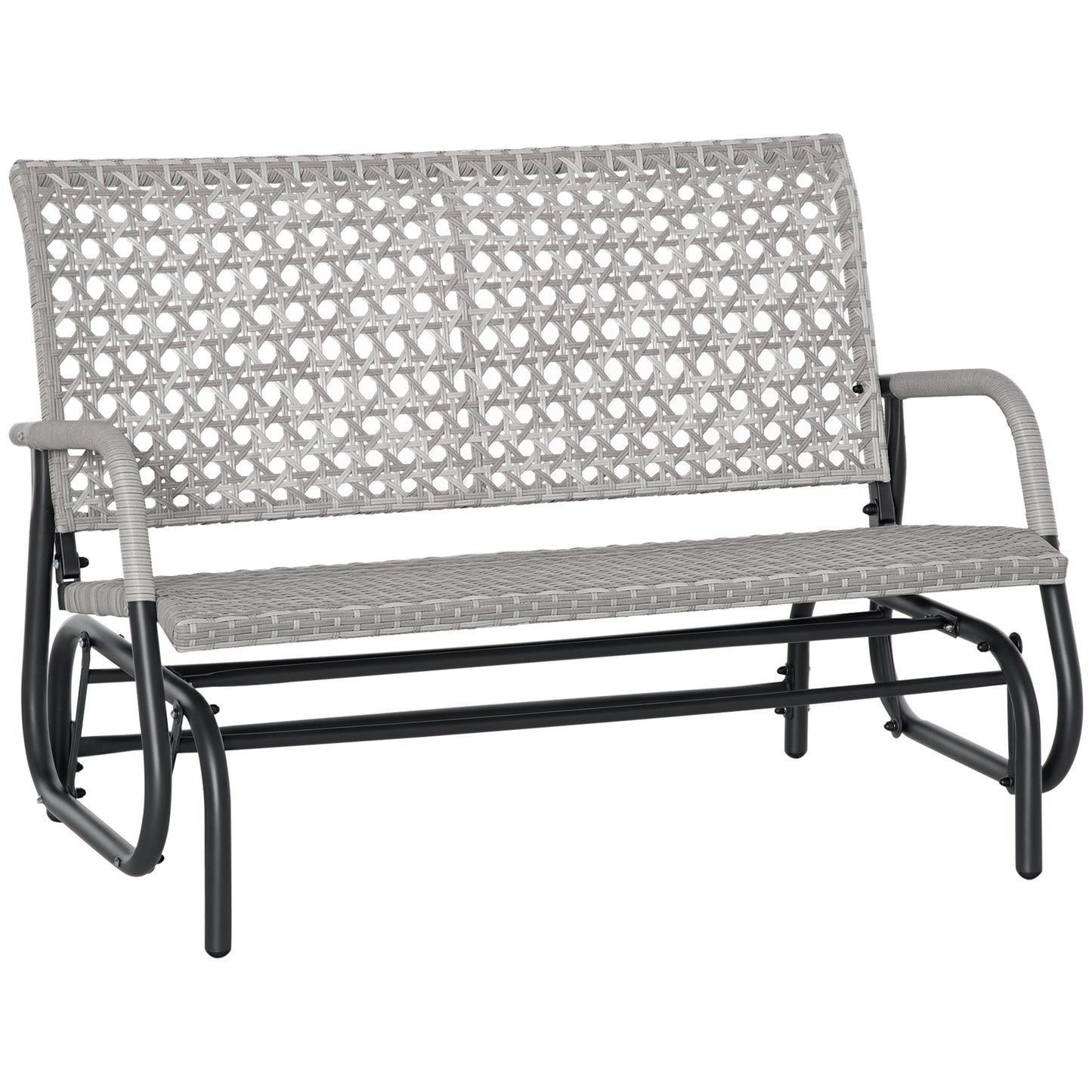 2 Seater Wicker Outdoor Glider Bench, Patio Swing Garden Bench, Garden Loveseat Rocking Chair, w/ Extra Wide Seat, Curved Backrest for Backyard, Poolside, Lawn, Mixed Grey