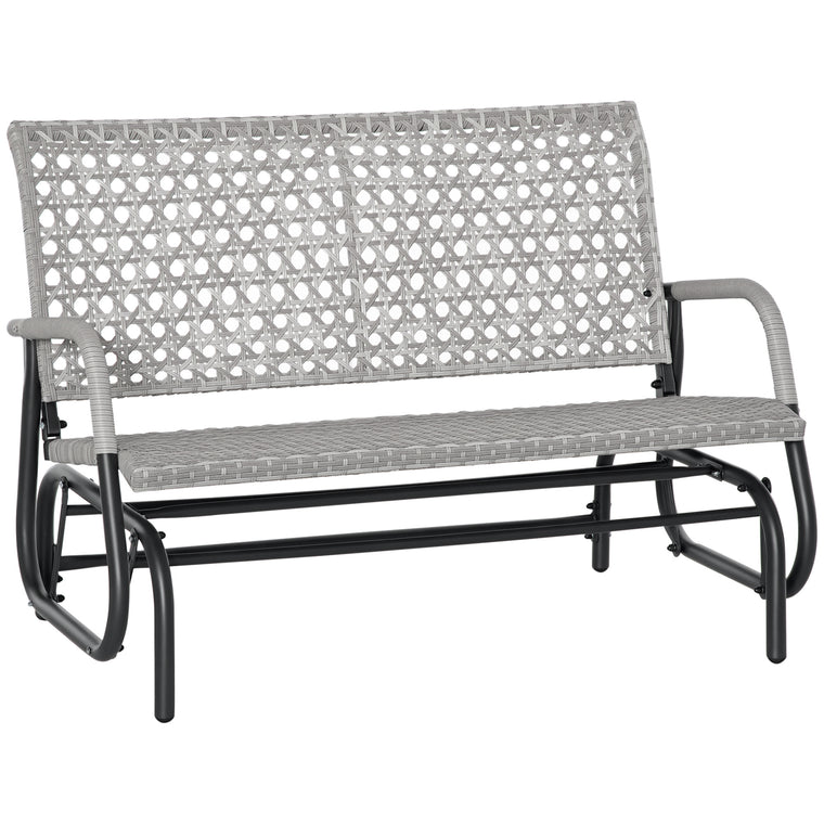 Mixed Grey Wicker Glider Bench with Curved Backrest